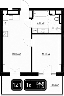 Продается 2-комн. квартира, 41.3 м²