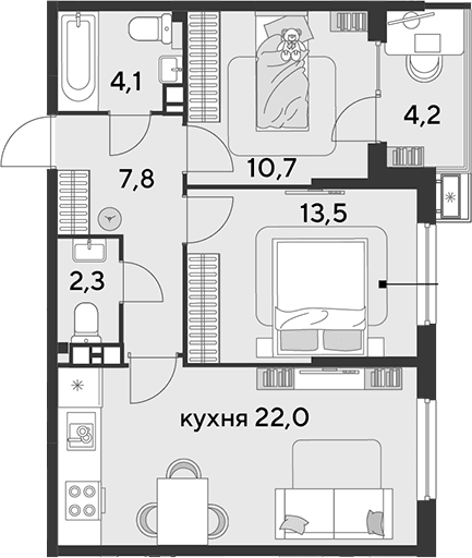 Продается 3-комн. квартира, 60.4 м²