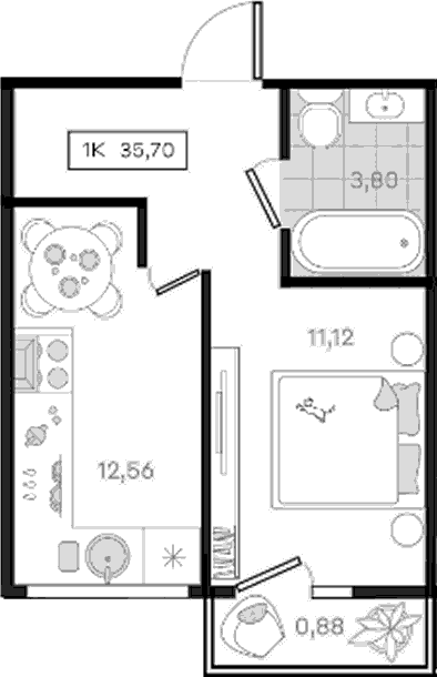 Продается 1-комн. квартира, 34.82 м²