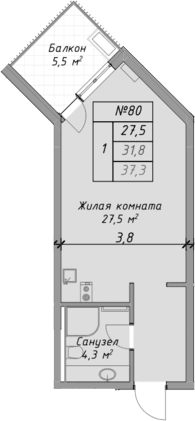 Продается 1-комн. квартира, 31.8 м²