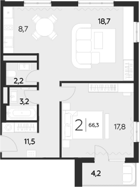 Продается 2-комн. квартира, 62.1 м²