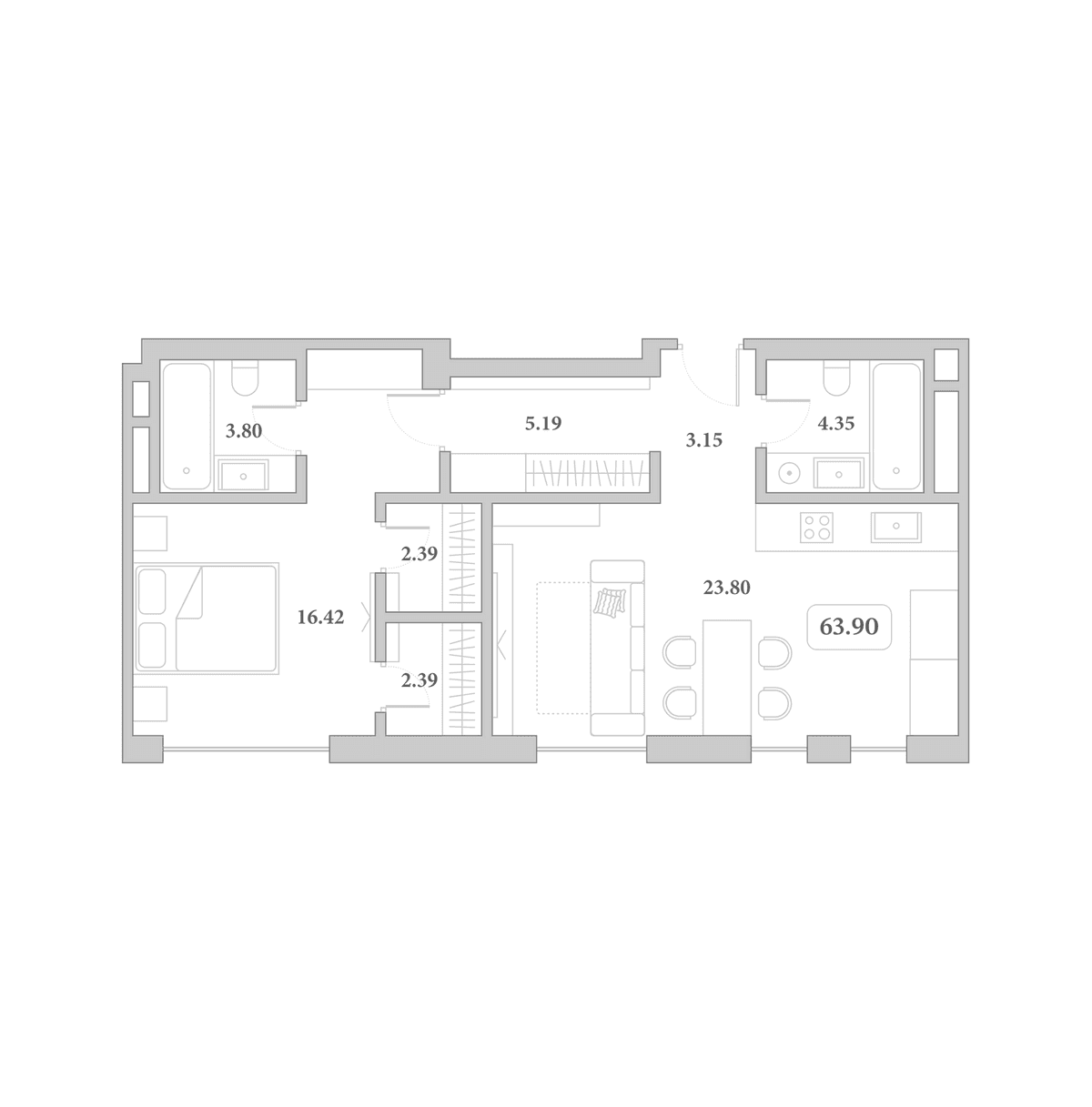 Продается 2-комн. квартира, 63.9 м²