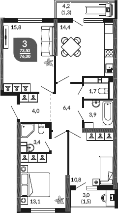 Продается 3-комн. квартира, 73.5 м²