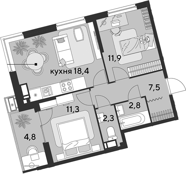 Продается 3-комн. квартира, 54.2 м²