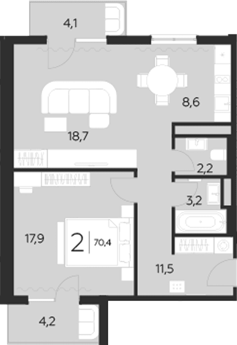 Продается 2-комн. квартира, 62.1 м²
