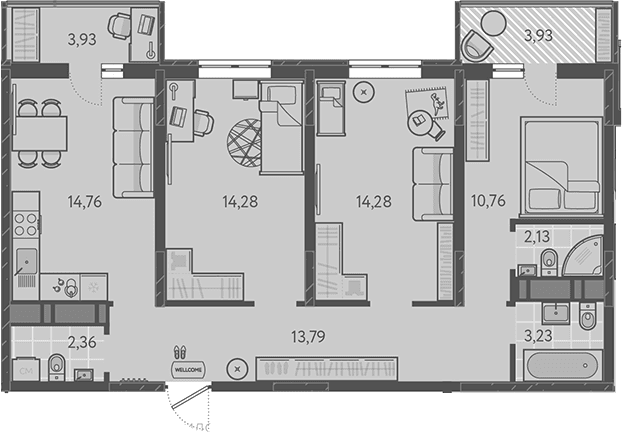 Продается 3-комн. квартира, 75.59 м²
