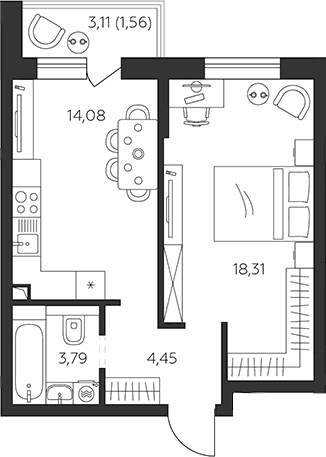 Продается 1-комн. квартира, 40.63 м²