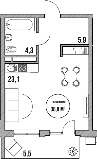 Продается 1-комн. квартира, 33.3 м²