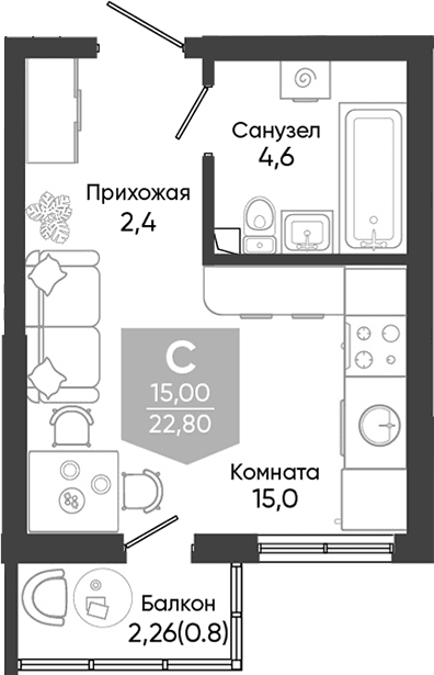 Продается 1-комн. квартира, 22 м²