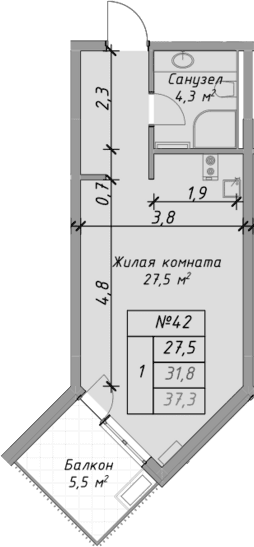 Продается 1-комн. квартира, 31.8 м²