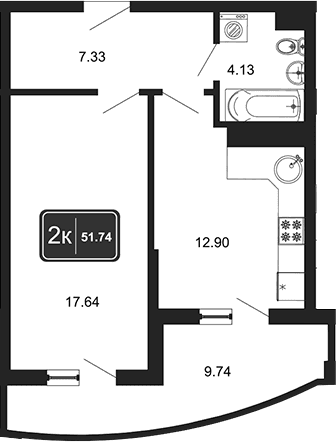 Продается 1-комн. квартира, 42.11 м²