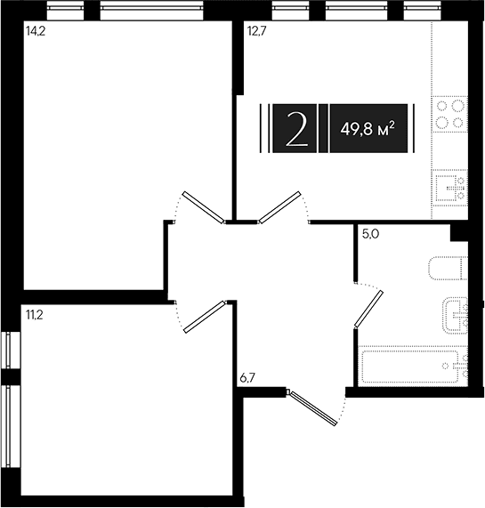 Продается 2-комн. квартира, 49.8 м²