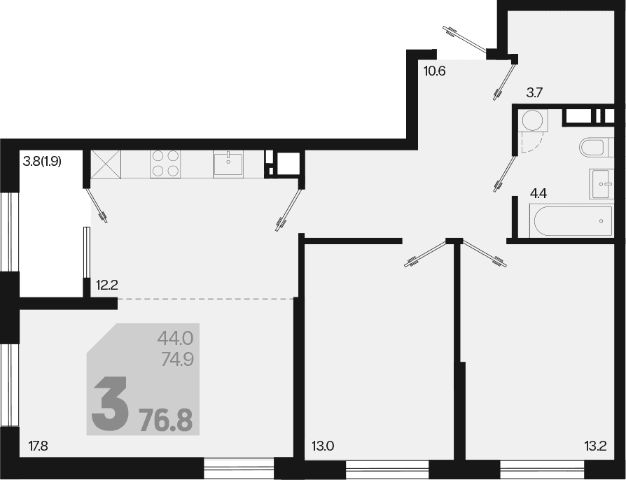 Продается 3-комн. квартира, 74.9 м²