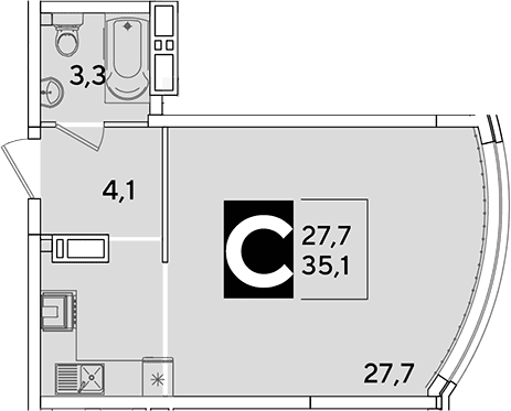 Продается 1-комн. квартира, 35.1 м²
