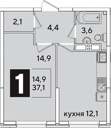 Продается 1-комн. квартира, 37.1 м²