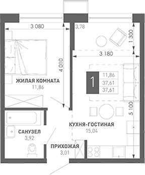Продается 1-комн. квартира, 39.63 м²