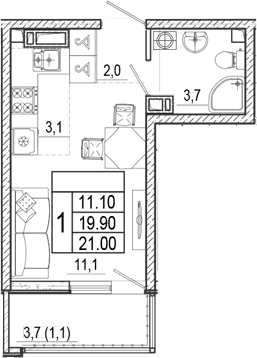 Продается 1-комн. квартира, 19.9 м²