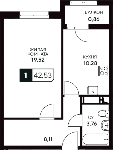Продается 1-комн. квартира, 41.67 м²