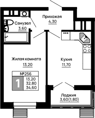 Продается 1-комн. квартира, 32.8 м²