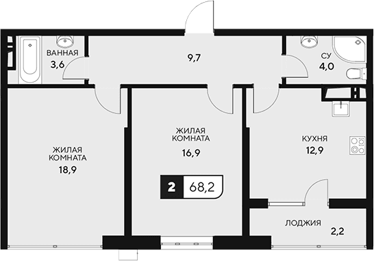 Продается 2-комн. квартира, 66 м²