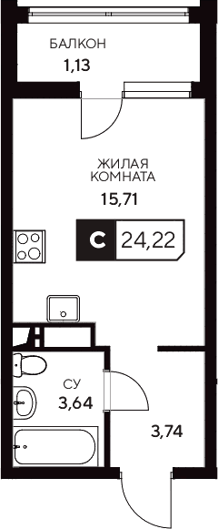 Продается 1-комн. квартира, 23.09 м²
