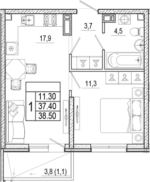 Продается 2-комн. квартира, 37.4 м²