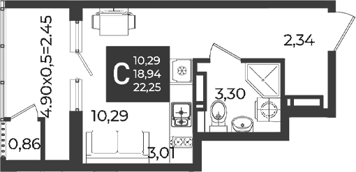 Продается 1-комн. квартира, 18.94 м²