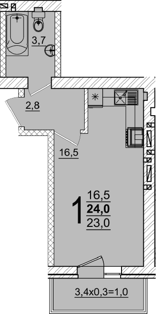 Продается 1-комн. квартира, 23 м²