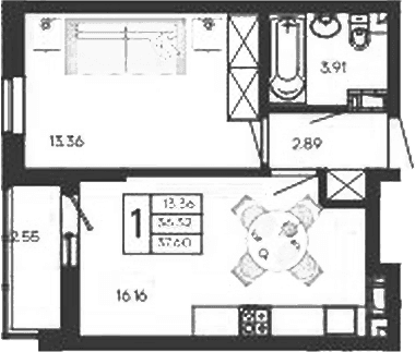 Продается 1-комн. квартира, 36.33 м²