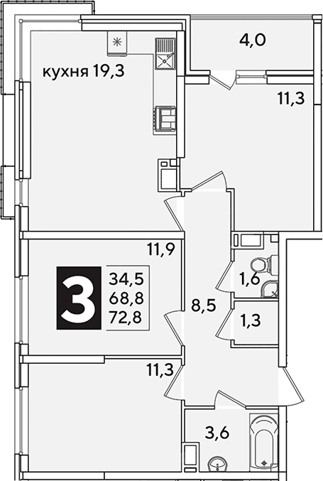 Продается 4-комн. квартира, 68.8 м²