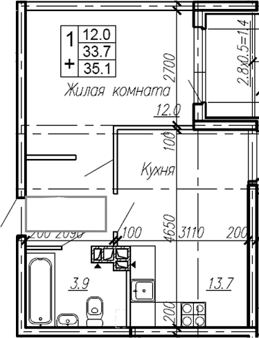 Продается 1-комн. квартира, 33.7 м²