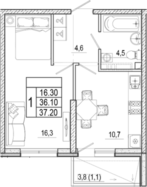 Продается 1-комн. квартира, 36.1 м²