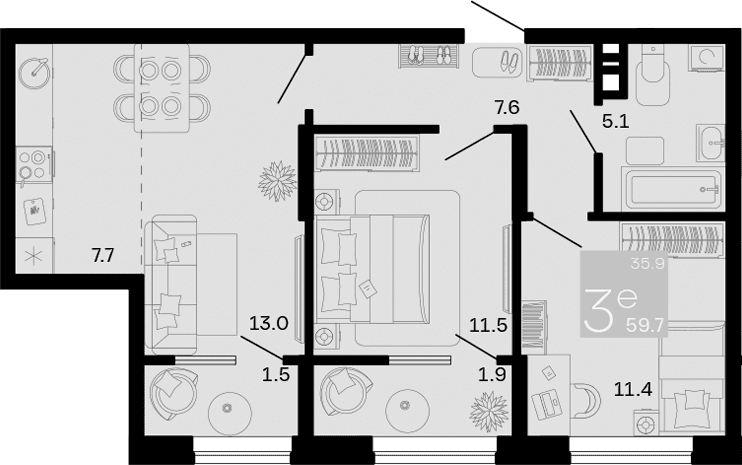 Продается 3-комн. квартира, 56.3 м²