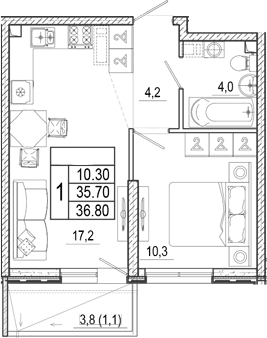 Продается 2-комн. квартира, 35.7 м²