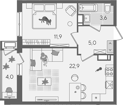 Продается 2-комн. квартира, 43.4 м²
