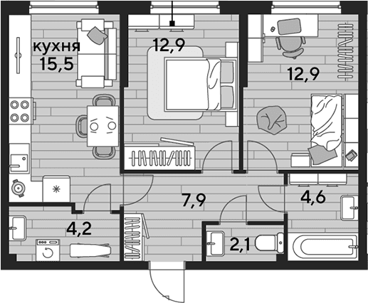 Продается 2-комн. квартира, 60.1 м²