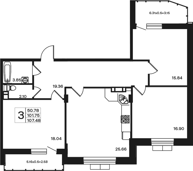 Продается 3-комн. квартира, 101.75 м²