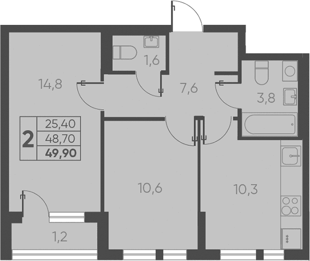 Продается 2-комн. квартира, 48.7 м²