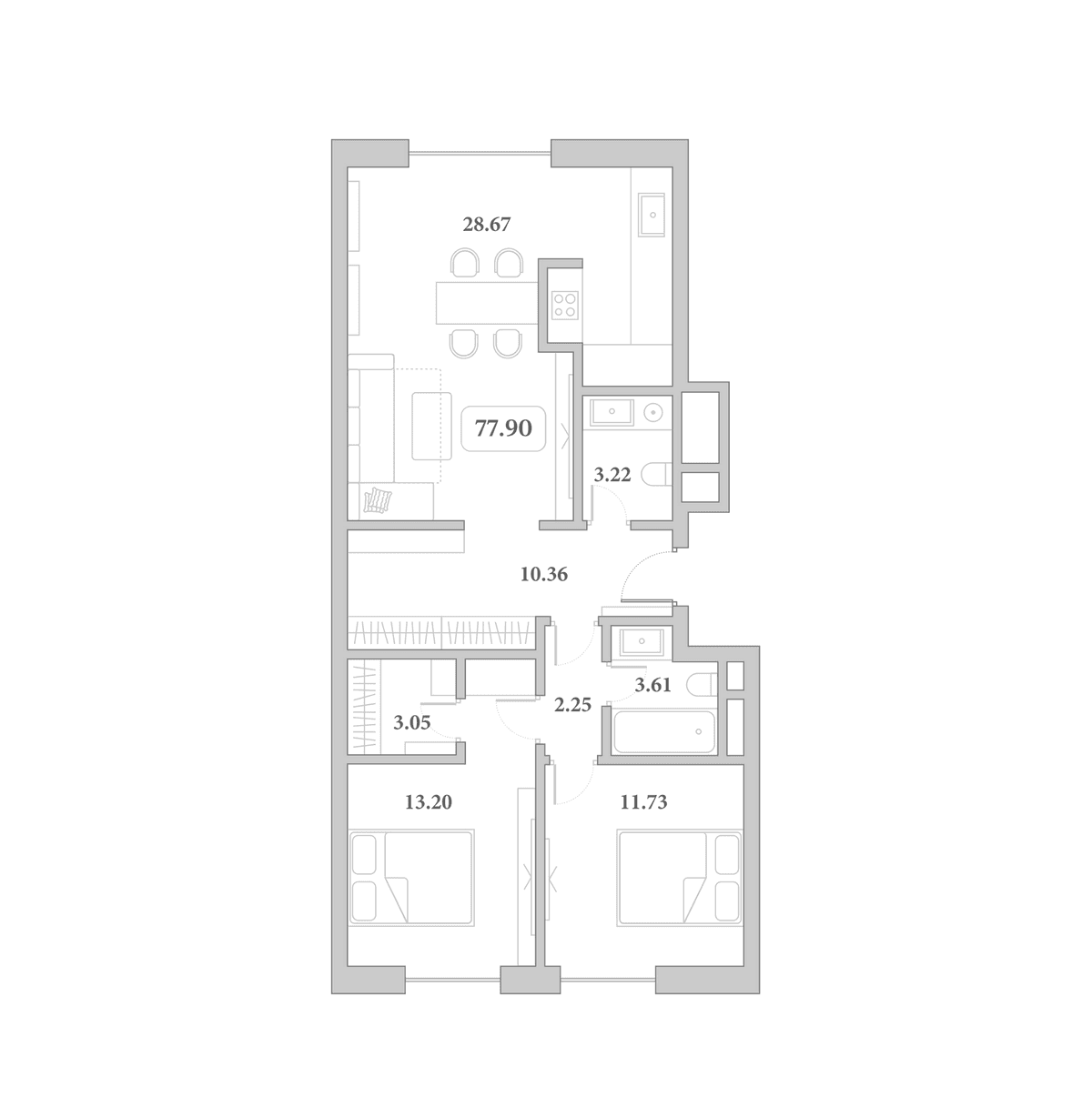 Продается 3-комн. квартира, 77.9 м²