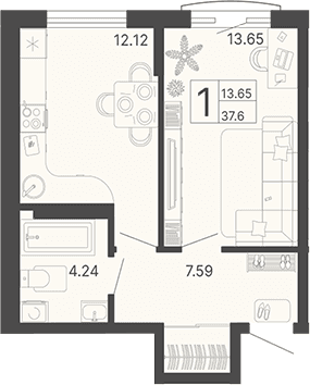 Продается 1-комн. квартира, 37.6 м²