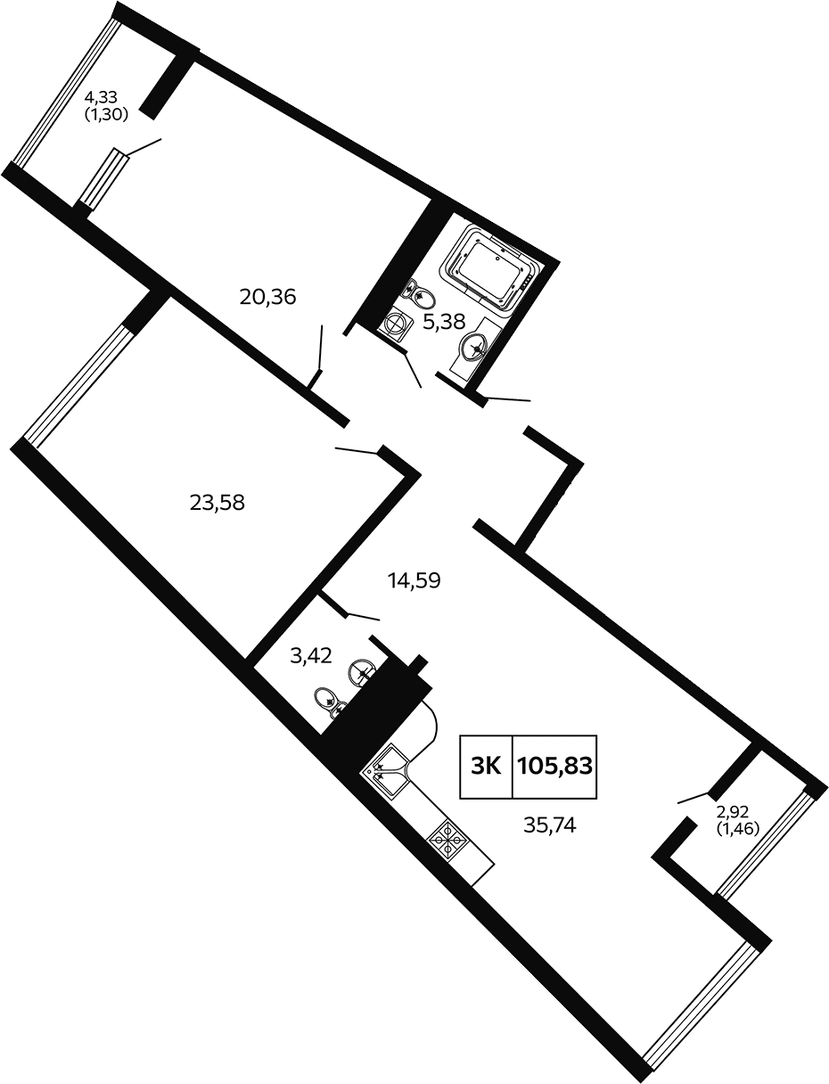 Продается 2-комн. квартира, 104.19 м²