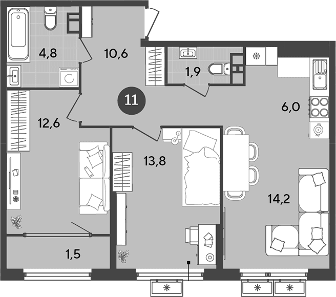 Продается 3-комн. квартира, 63.9 м²