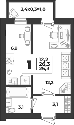 Продается 1-комн. квартира, 25.3 м²