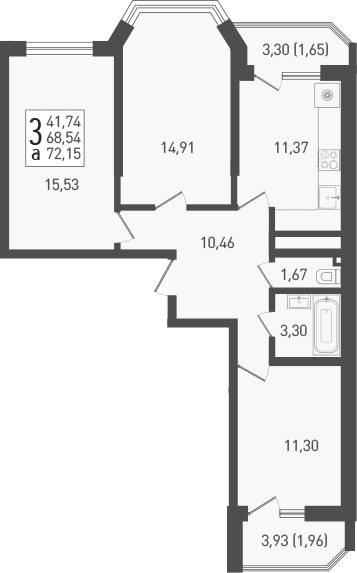 Продается 3-комн. квартира, 69.87 м²