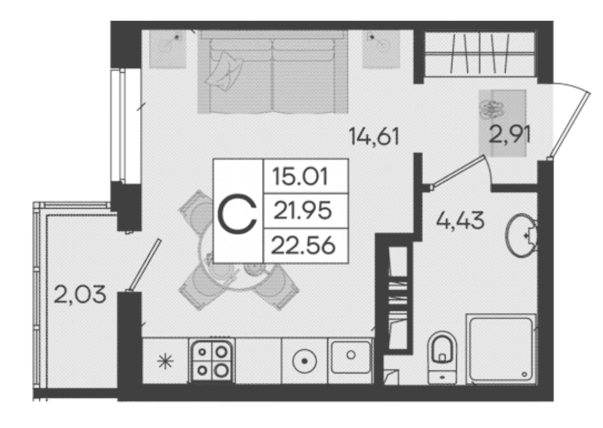 Продается 1-комн. квартира, 21.95 м²
