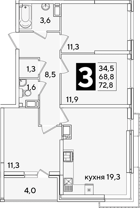 Продается 4-комн. квартира, 68.8 м²