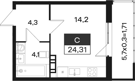 Продается 1-комн. квартира, 22.6 м²