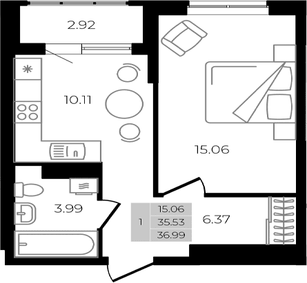 Продается 1-комн. квартира, 35.53 м²