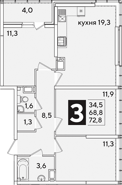 Продается 4-комн. квартира, 68.8 м²
