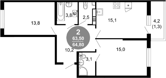 Продается 2-комн. квартира, 63.5 м²